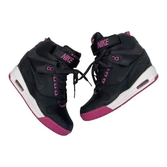 Nike Air Women's Black Pink Revolution Sky High Sneaker Wedge Sizes 7 & 8 - Picture 1 of 8